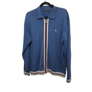 Carte Blanche Paris Men's Blue Full-Zip Sweater Striped Trim & Collar Size L